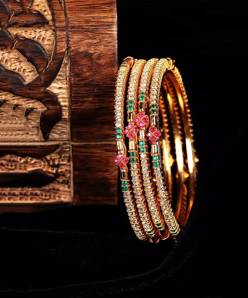 Gold Plated Stone Studded Set of Four Bangles