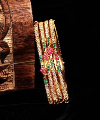 Gold Plated Stone Studded Set of Four Bangles 8