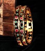 Gold Plated Stone Studded Set of Two Bangles