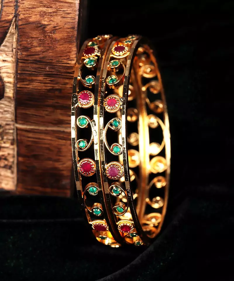 Gold Plated Stone Studded Set of Two Bangles