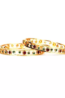 Gold Plated Stone Studded Set of Two Bangles