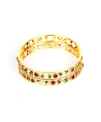 Gold Plated Stone Studded Set of Two Bangles 5