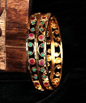 Gold Plated Stone Studded Set of Two Bangles 7