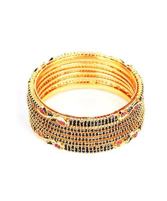 Gold Plated Stone Studded Set of Six Bangles 2