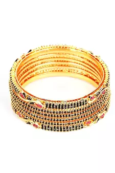 Gold Plated Stone Studded Set of Six Bangles