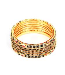 Gold Plated Stone Studded Set of Six Bangles