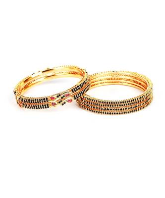 Gold Plated Stone Studded Set of Six Bangles 4
