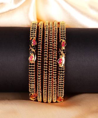 Gold Plated Stone Studded Set of Six Bangles 7