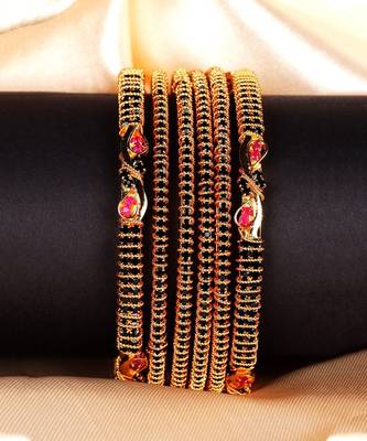 Gold Plated Stone Studded Set of Six Bangles 8