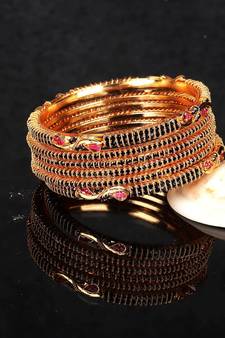 Gold Plated Stone Studded Set of Six Bangles