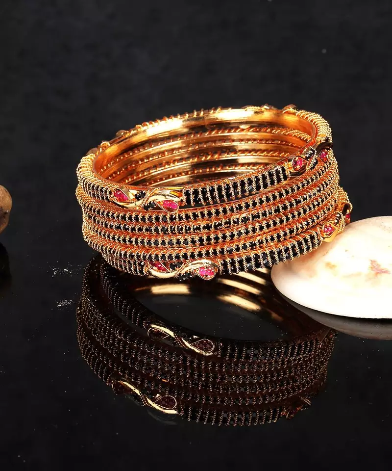 Gold Plated Stone Studded Set of Six Bangles