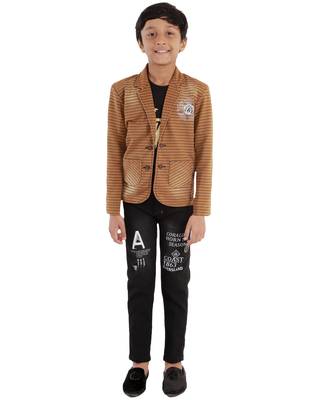 Brown plain cotton silk boys-suit 1