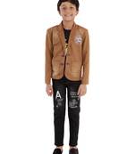Brown plain cotton silk boys-suit