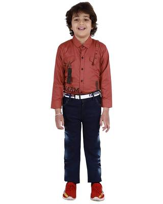 Red plain cotton silk boys-suit 1
