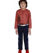 Red plain cotton silk boys-suit