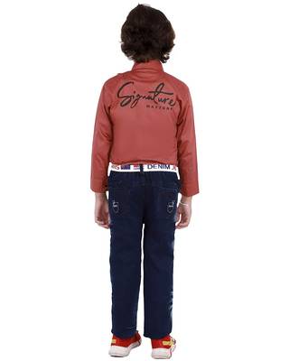 Red plain cotton silk boys-suit 2