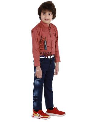 Red plain cotton silk boys-suit 3