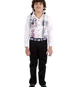 White plain cotton silk boys-suit