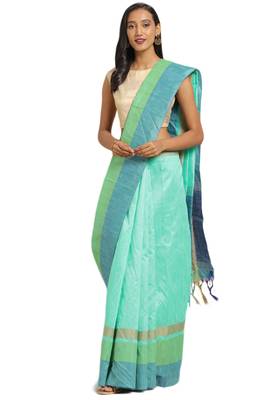 Salwar Studio Women's Green Two Side Border Casual  Saree With Blouse 1