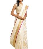 Salwar Studio Women's Beige & Purple One Side Border Office Wear Saree With Blouse