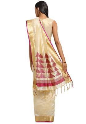 Salwar Studio Women's Beige & Purple One Side Border Office Wear Saree With Blouse 2