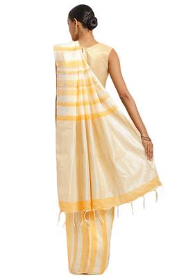Salwar Studio Women's Beige & Yellow One Side Border Casual  Saree With Blouse 2