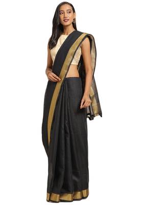 Salwar Studio Women's Black Stripe Border Office Wear Saree With Blouse 1