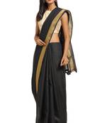 Salwar Studio Women's Black Stripe Border Office Wear Saree With Blouse
