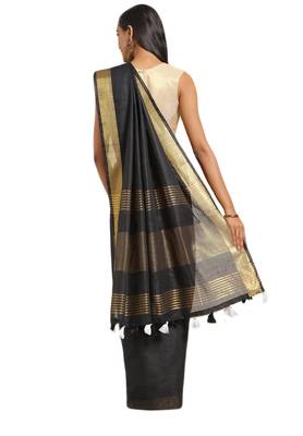 Salwar Studio Women's Black Stripe Border Office Wear Saree With Blouse 2