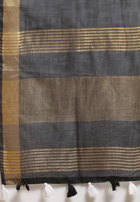 Salwar Studio Women's Black Stripe Border Office Wear Saree With Blouse 4