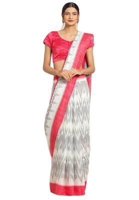 Salwar Studio Women's White & Grey Printed Office Wear Saree With Blouse 1