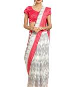 Salwar Studio Women's White & Grey Printed Office Wear Saree With Blouse