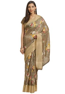 Salwar Studio Women's Brown Floral Office Wear Saree With Blouse 1