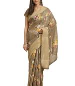 Salwar Studio Women's Brown Floral Office Wear Saree With Blouse