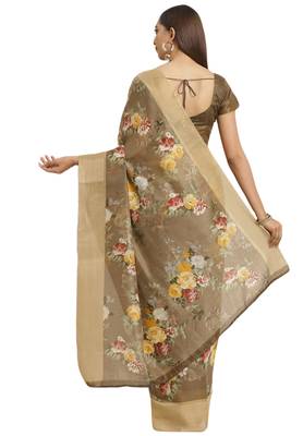 Salwar Studio Women's Brown Floral Office Wear Saree With Blouse 2