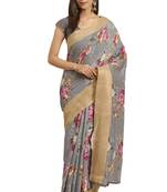 Salwar Studio Women's Grey Floral Office Wear Saree With Blouse