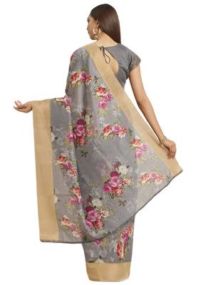 Salwar Studio Women's Grey Floral Office Wear Saree With Blouse 2