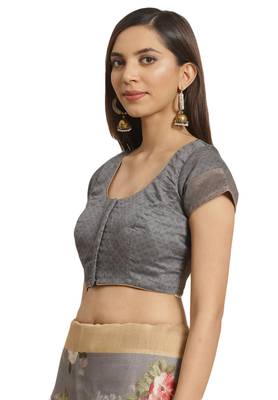 Salwar Studio Women's Grey Floral Office Wear Saree With Blouse 5