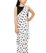 Kids Readymade White Saree With Black Blouse For Girls 