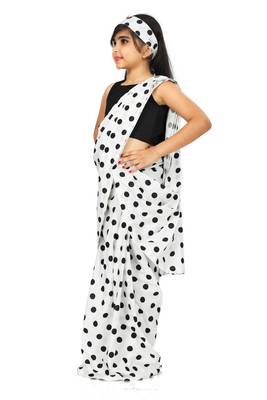 Kids Readymade White Saree With Black Blouse For Girls  2