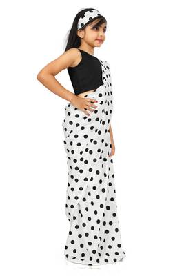Kids Readymade White Saree With Black Blouse For Girls  3