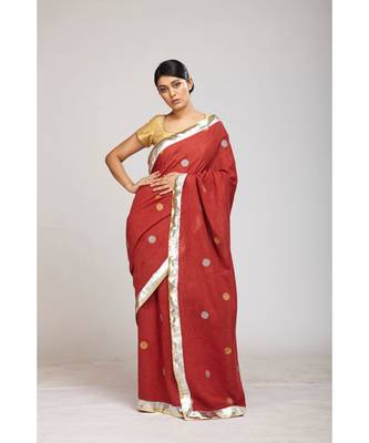 maroon jute sarees 1