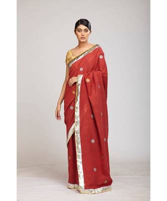 maroon jute sarees 2