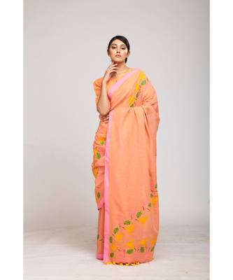 peach cotton sarees 1