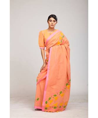 peach cotton sarees 2