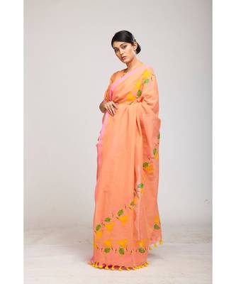 peach cotton sarees 3
