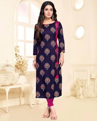 Blue printed rayon ethnic-kurtis 1