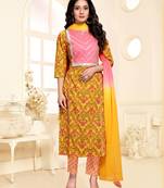 Yellow printed cotton ethnic-kurtis
