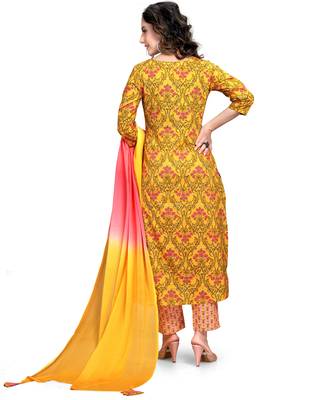 Yellow printed cotton ethnic-kurtis 2