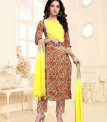 Beige printed cotton ethnic-kurtis